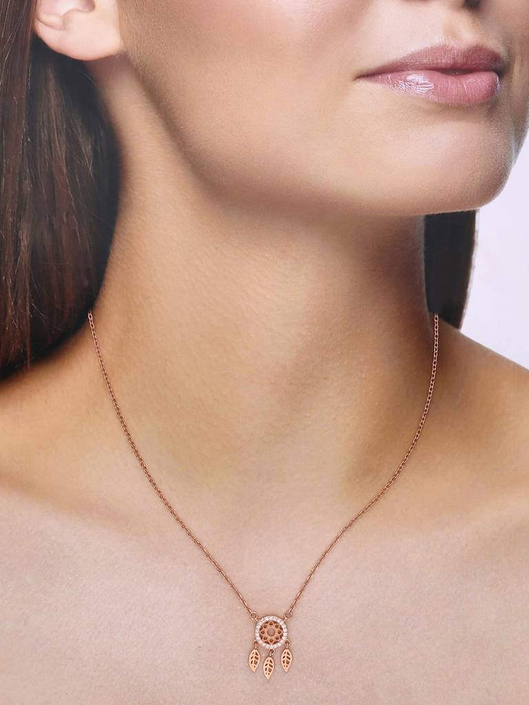 Sterling Silver Rose Gold Dream Catcher Necklace : NLCS379-RG-NA