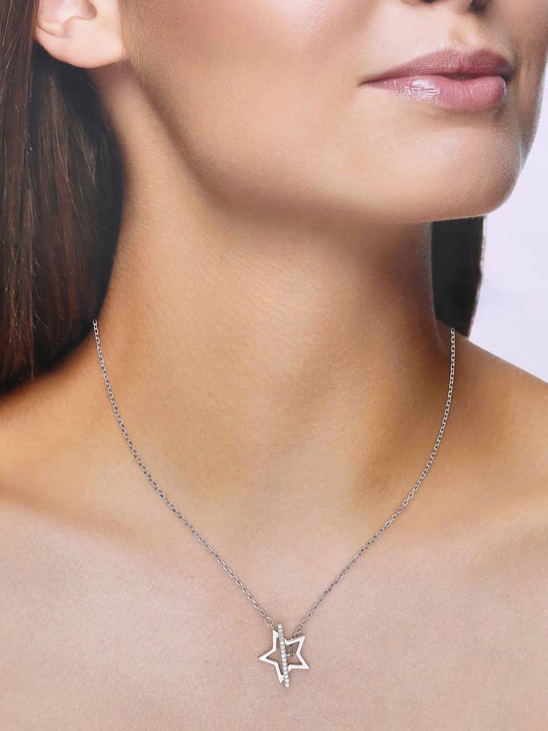 Sterling Silver Shooting Star Casual Necklace : NLCS382-S-NA