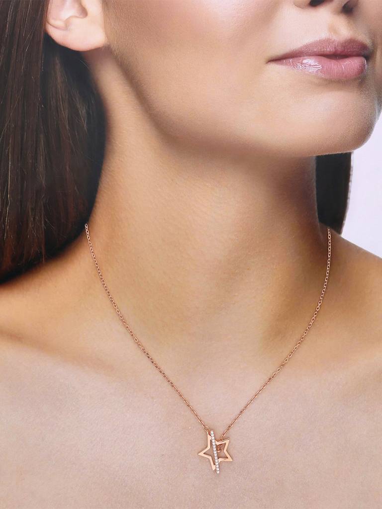 Sterling Silver Rose Gold Shooting Star Casual Necklace : NLCS383-RG-NA