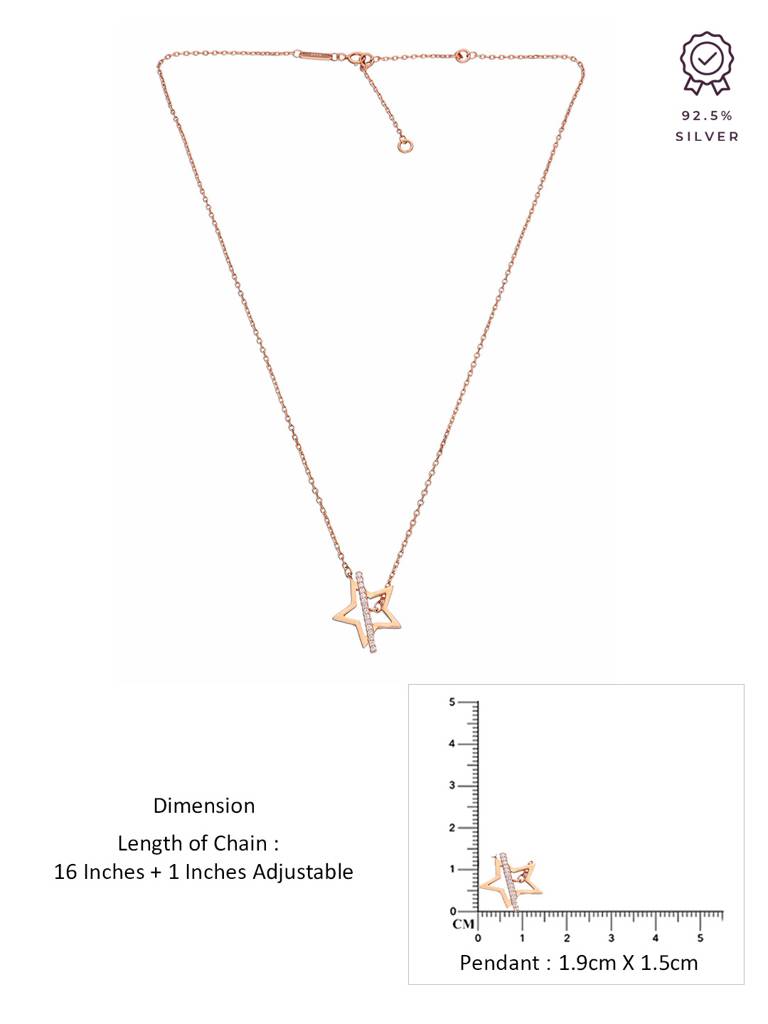 Sterling Silver Rose Gold Shooting Star Casual Necklace : NLCS383-RG-NA