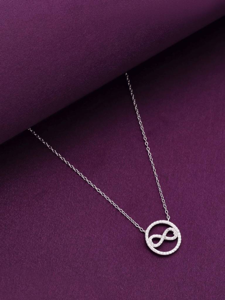 Sterling Silver Pave Diamond Infinity Necklace : NLCS385-S-NA
