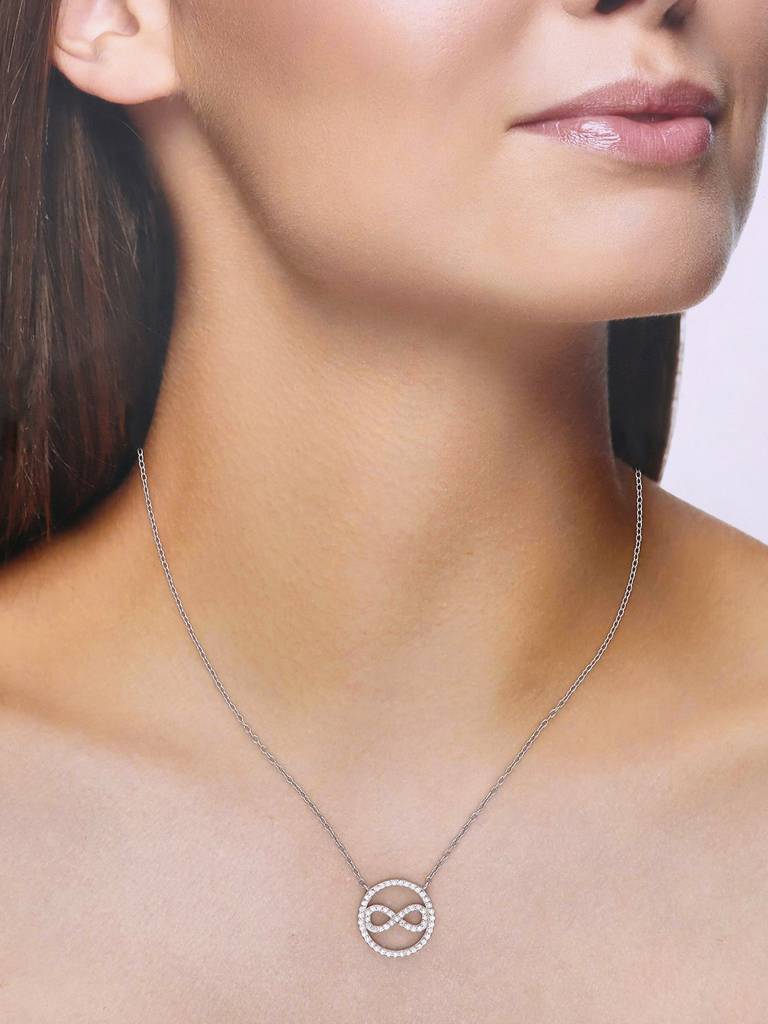 Sterling Silver Pave Diamond Infinity Necklace : NLCS385-S-NA