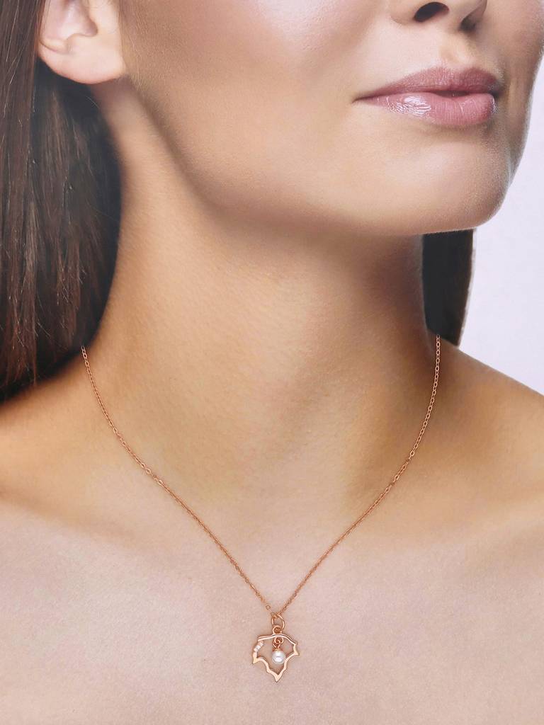 Sterling Silver Rose Gold Dainty Maple Pearl Chain Necklace : NLCS388-RG-NA