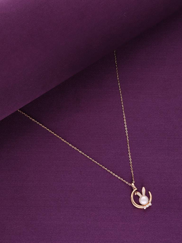 Sterling Silver Rose Gold Dainty Pearl Bunny Chain Necklace : NLCS389-RG-NA