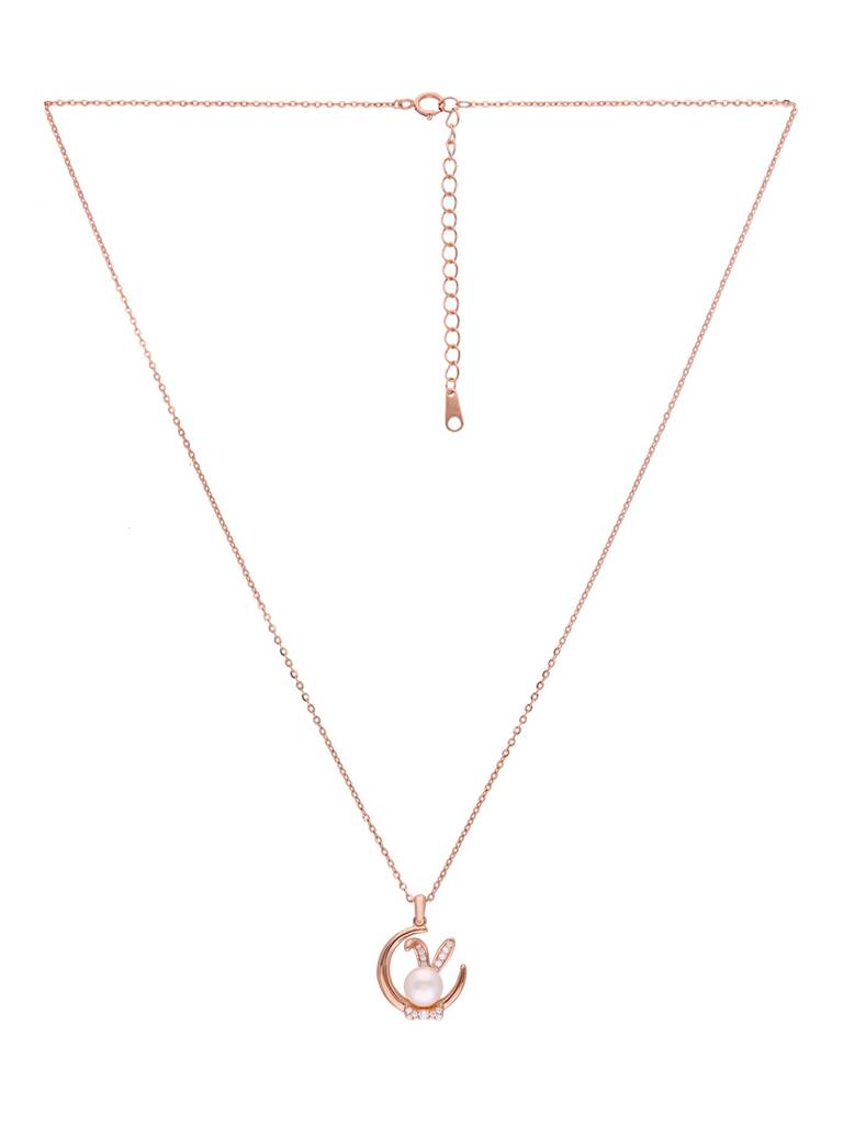 Sterling Silver Rose Gold Dainty Pearl Bunny Chain Necklace : NLCS389-RG-NA