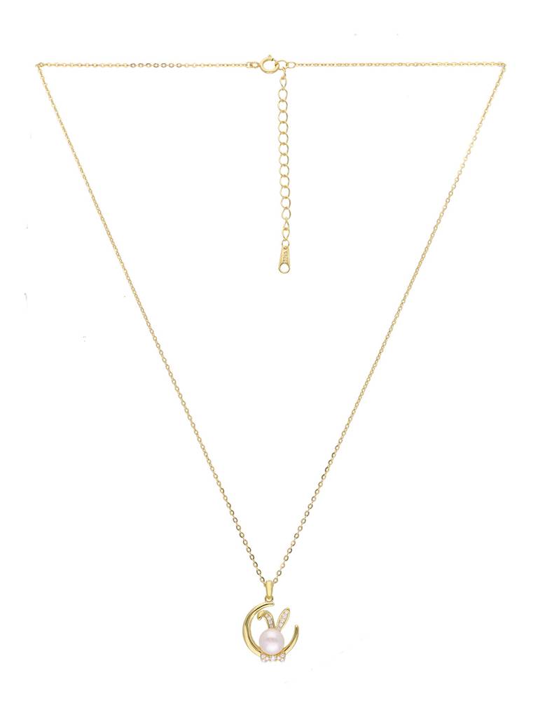 Sterling Silver Gold Dainty Pearl Bunny Chain Necklace : NLCS390-G-NA