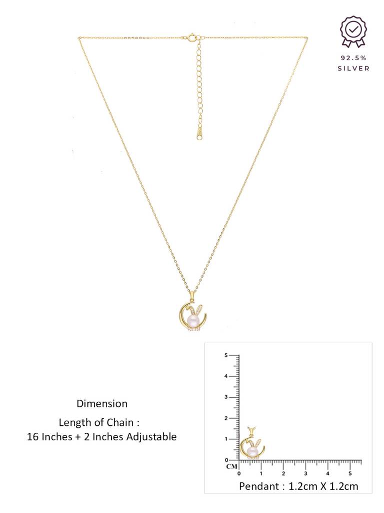 Sterling Silver Gold Dainty Pearl Bunny Chain Necklace : NLCS390-G-NA