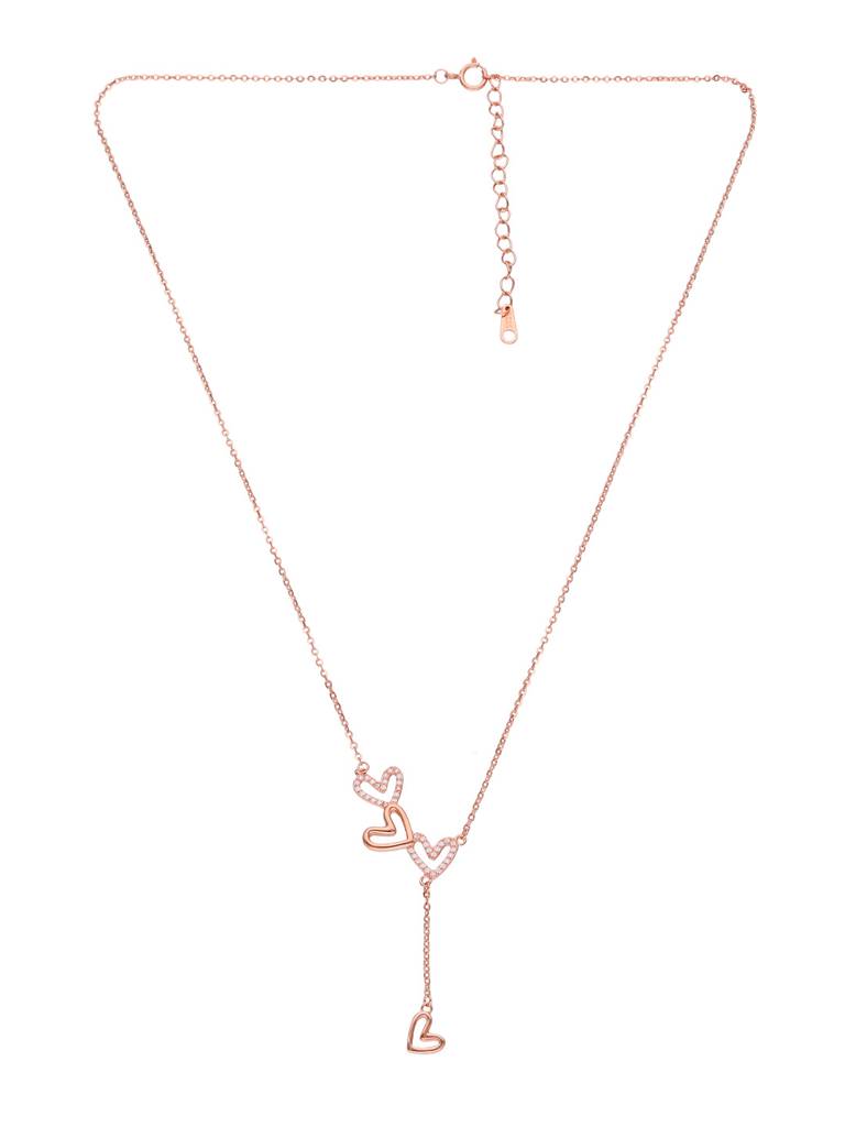 Sterling Silver Rose Gold A String Of Three Hearts Chain Necklace : NLCS391-RG-NA