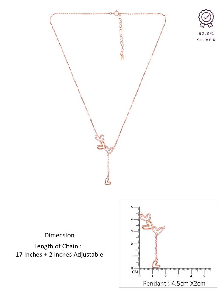 Sterling Silver Rose Gold A String Of Three Hearts Chain Necklace : NLCS391-RG-NA