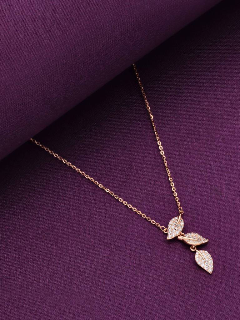 Sterling Silver Rose Gold Strand Of Leaves Casual Necklace : NLCS393-RG-NA