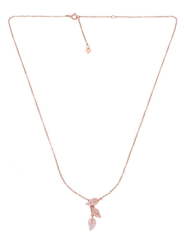 Sterling Silver Rose Gold Strand Of Leaves Casual Necklace : NLCS393-RG-NA