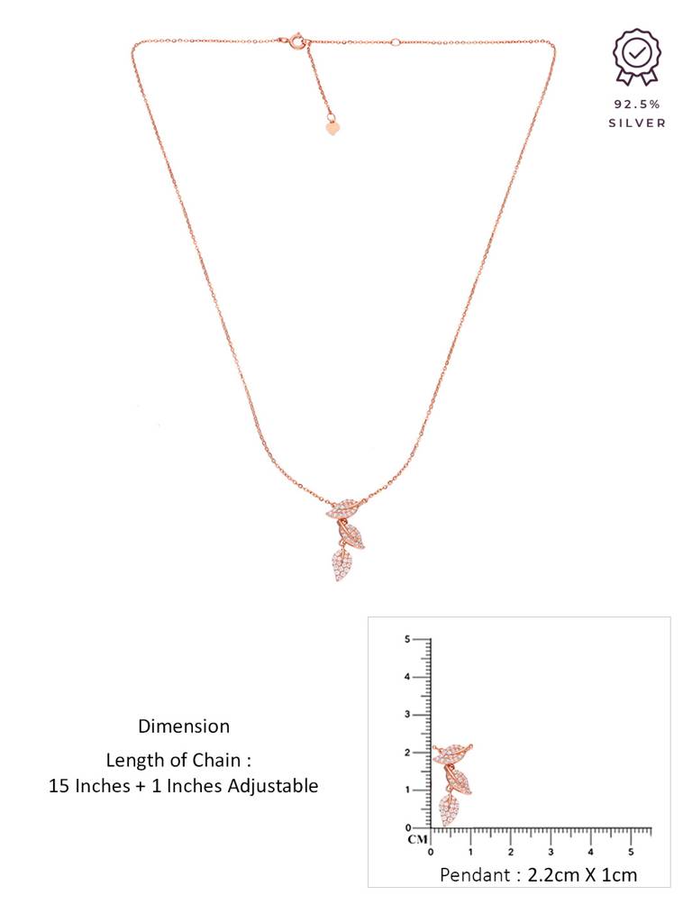 Sterling Silver Rose Gold Strand Of Leaves Casual Necklace : NLCS393-RG-NA