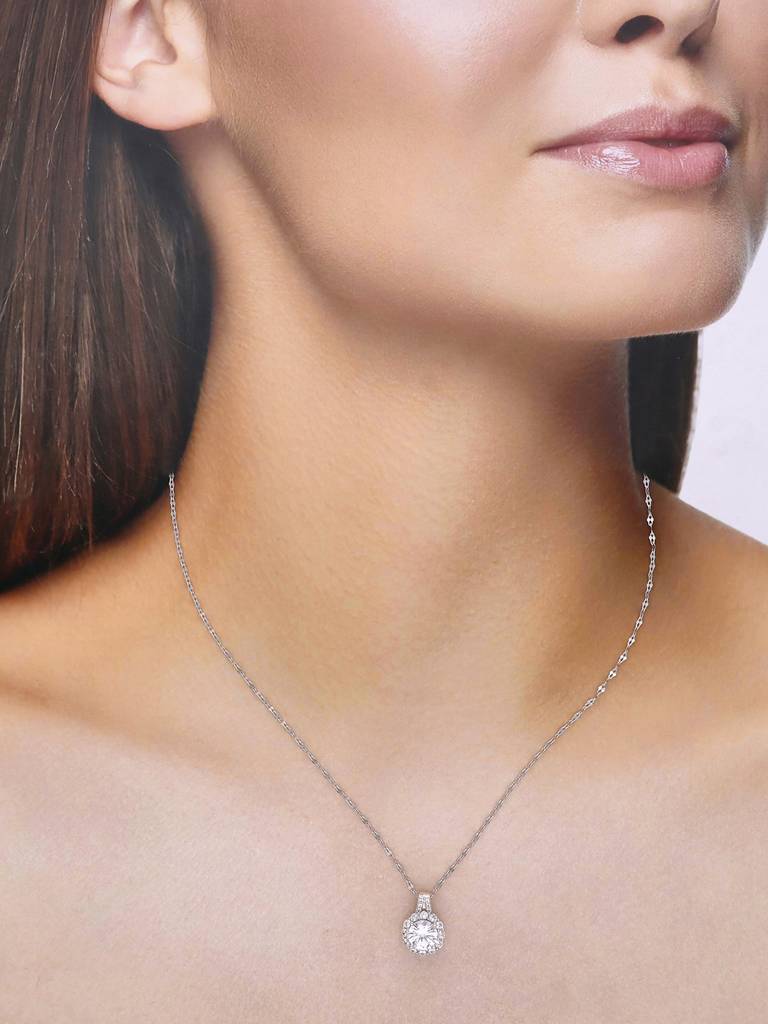 Sterling Silver Minimal Crystal Casual Necklace : NLCS395-S-NA