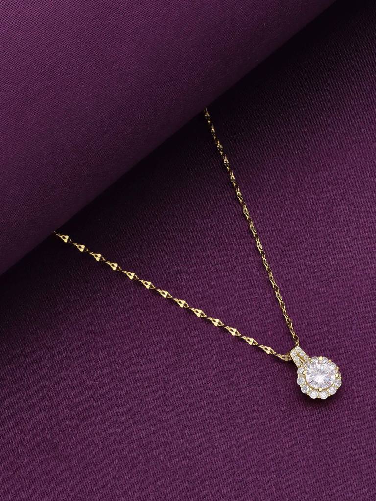 Sterling Silver Gold Minimal Crystal Casual Necklace : NLCS396-G-NA