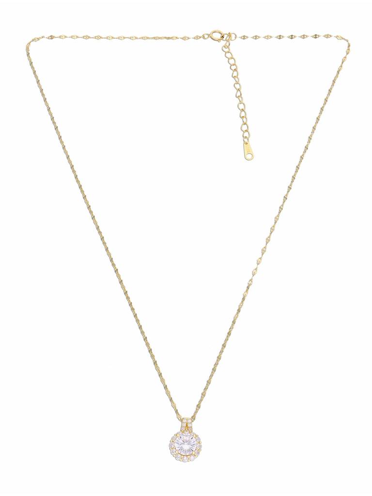 Sterling Silver Gold Minimal Crystal Casual Necklace : NLCS396-G-NA