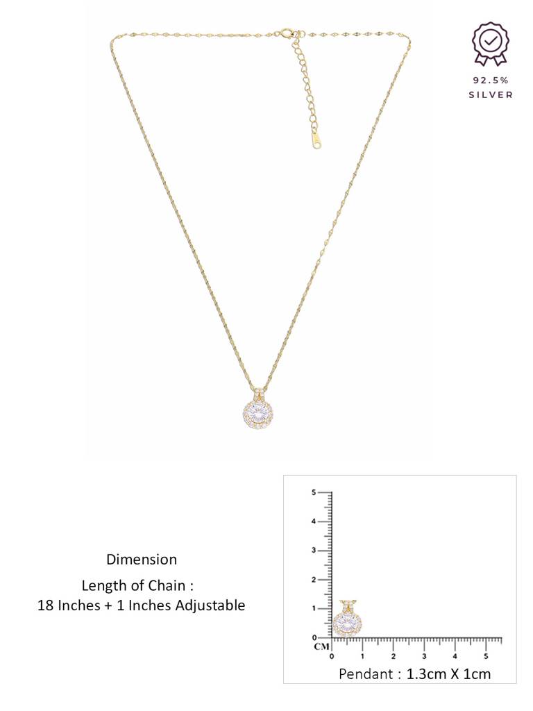 Sterling Silver Gold Minimal Crystal Casual Necklace : NLCS396-G-NA