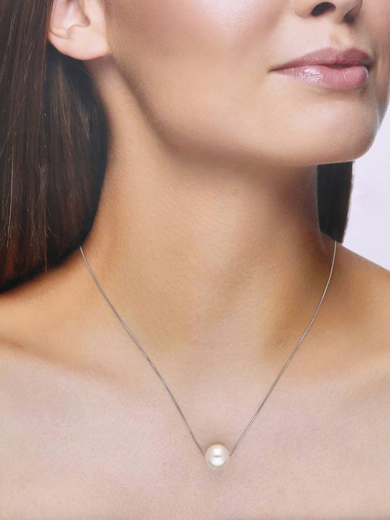 Sterling Silver Luminance Pearl Necklace : NLCS403-S-NA