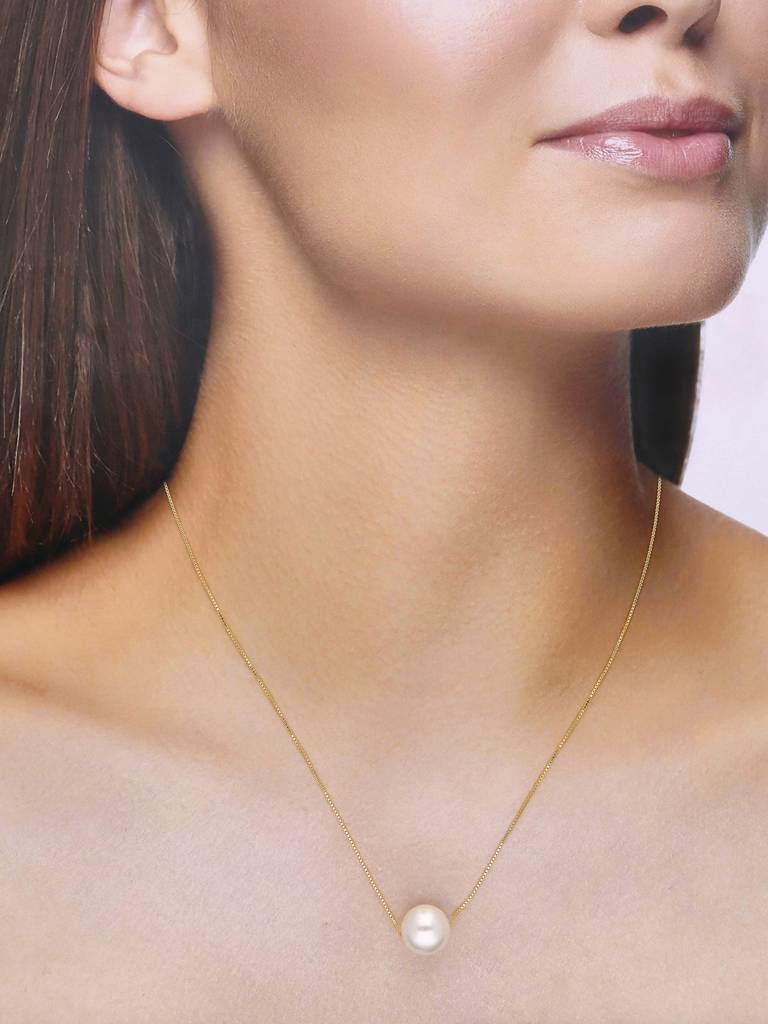 Sterling Silver Gold Luminance Pearl Necklace : NLCS404-G-NA