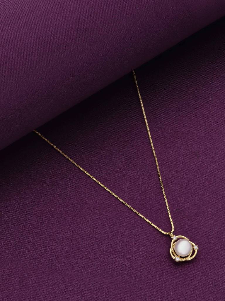 Sterling Silver Gold Radiance Pearl Necklace : NLCS406-G-NA