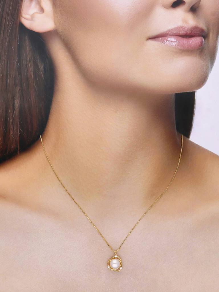 Sterling Silver Gold Radiance Pearl Necklace : NLCS406-G-NA