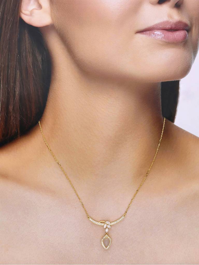 Sterling Silver Gold Grace Drop Chain Necklace : NLCS411-G-NA