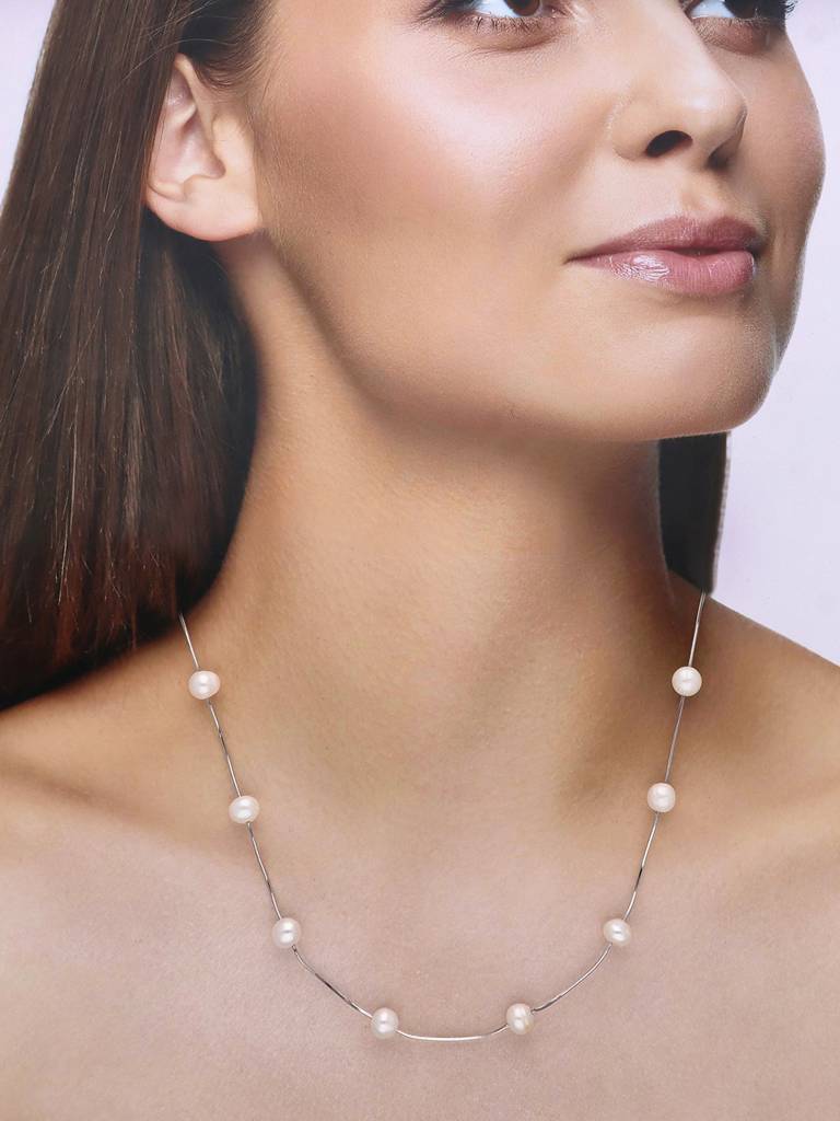 Sterling Silver Pearl Essence Necklace : NLCS412-S-NA
