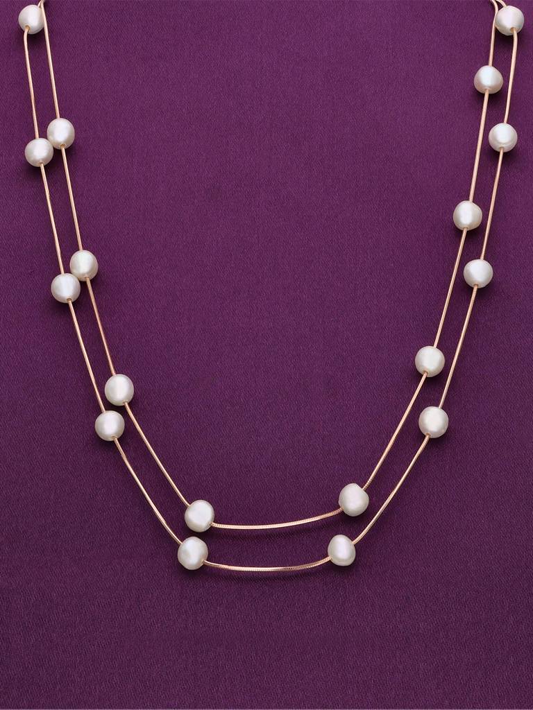 Sterling Silver Rose Gold 2-Layered Pearl Essence Necklace : NLCS415-RG-NA