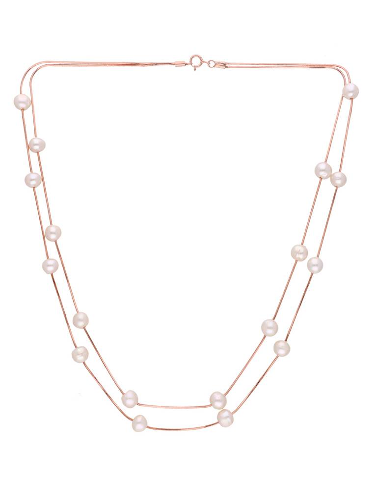 Sterling Silver Rose Gold 2-Layered Pearl Essence Necklace : NLCS415-RG-NA
