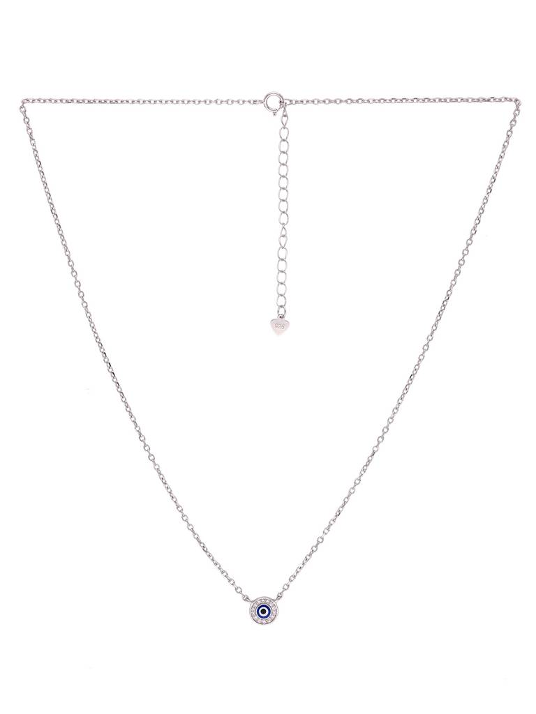 Sterling Silver Single Circular Diamond Rings Evil Eye Chain Necklace : NLCS416-S-NA