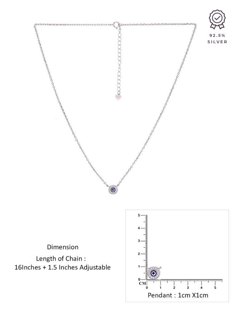 Sterling Silver Single Circular Diamond Rings Evil Eye Chain Necklace : NLCS416-S-NA