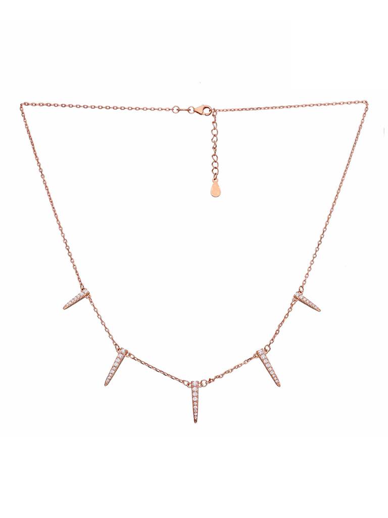 Sterling Silver Rose Gold Zircon Single Hamsa Hand Casual Necklace : NLCS418-RG-NA