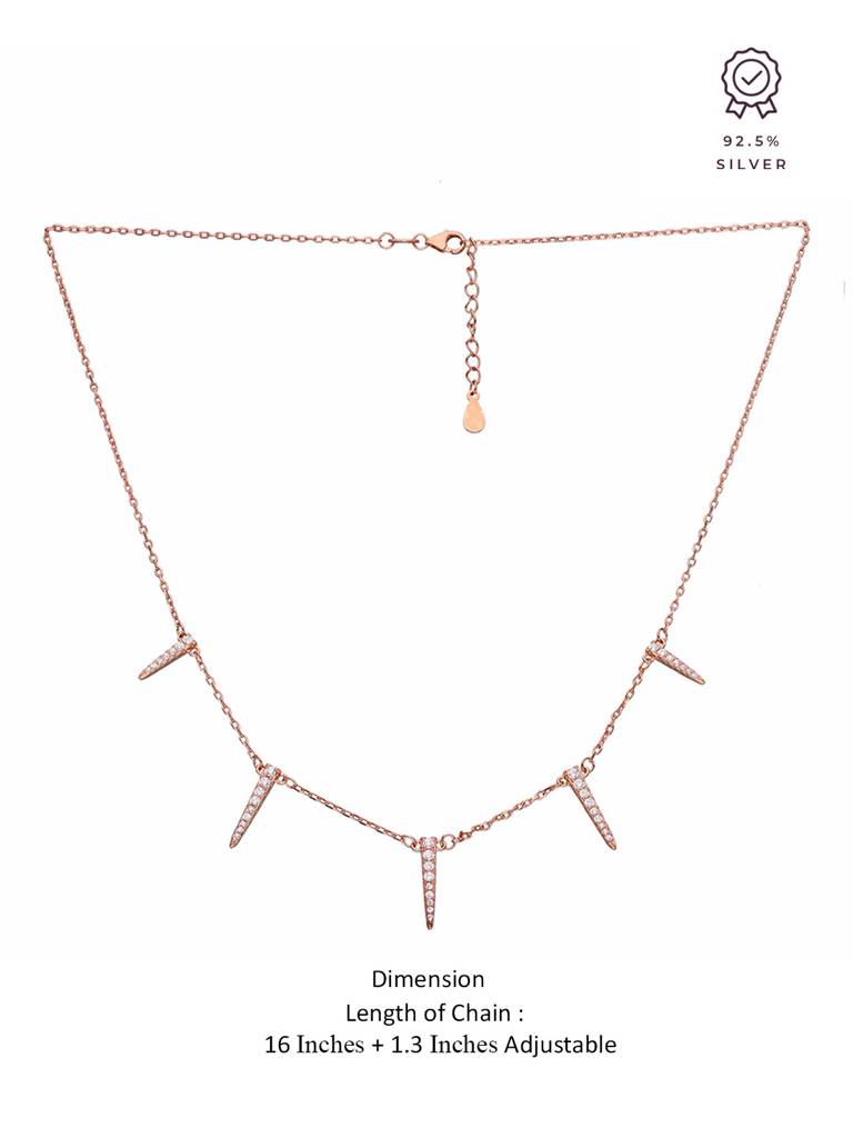 Sterling Silver Rose Gold Zircon Single Hamsa Hand Casual Necklace : NLCS418-RG-NA