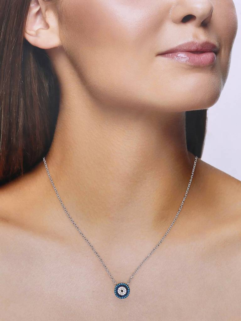 Sterling Silver Simply Circular Evil Eye Chain Necklace : NLCS419-S-NA