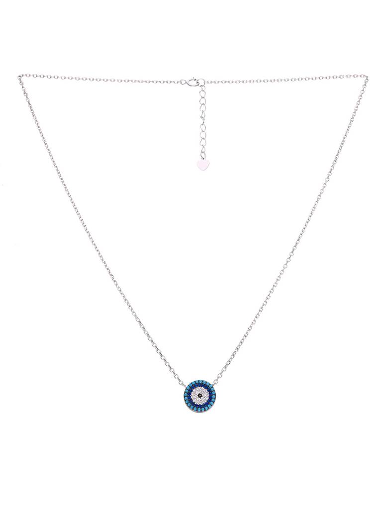 Sterling Silver Simply Circular Evil Eye Chain Necklace : NLCS419-S-NA