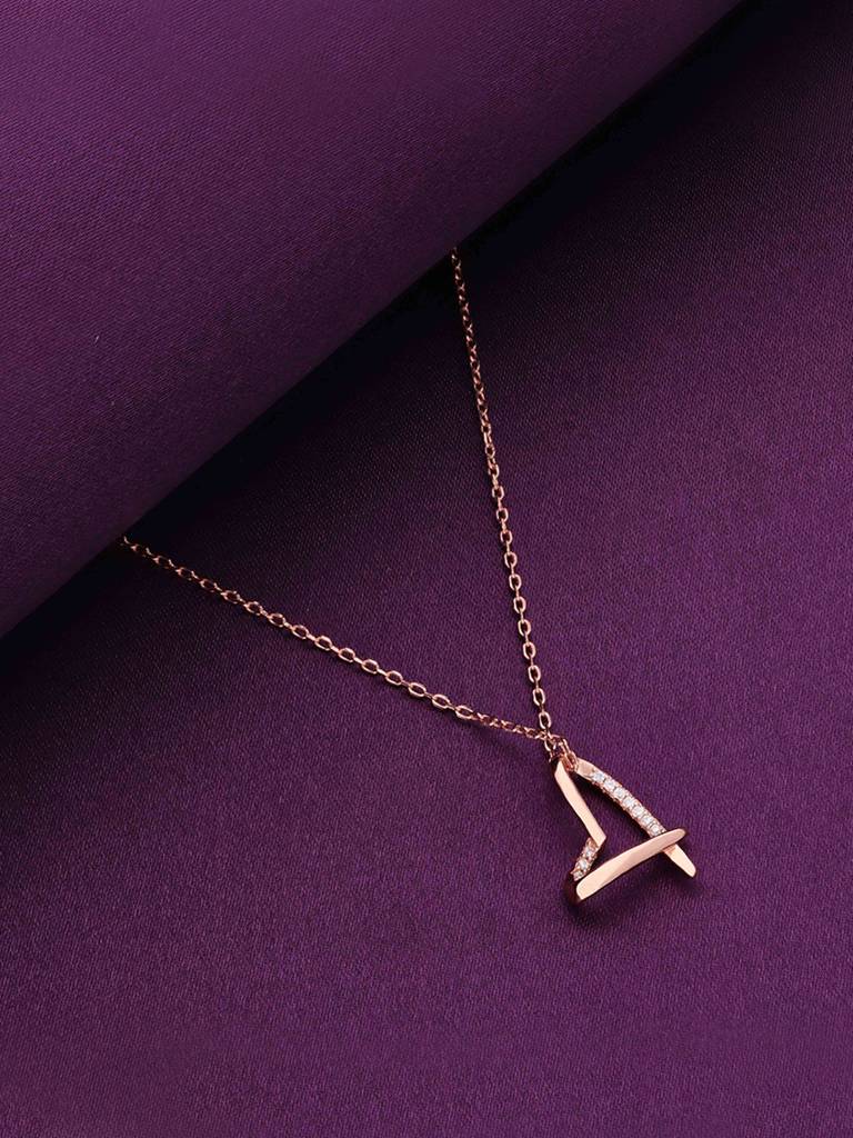 Sterling Silver Rose Gold Signature Heart Diamond Studded Chain Necklace : NLCS420-RG-NA