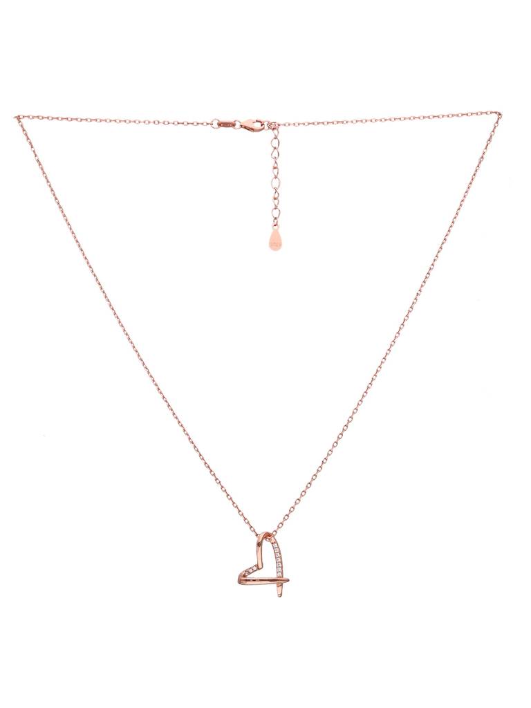 Sterling Silver Rose Gold Signature Heart Diamond Studded Chain Necklace : NLCS420-RG-NA