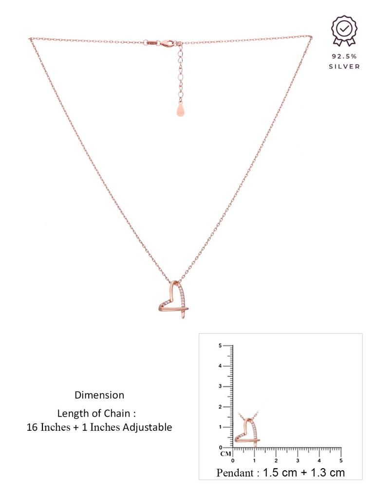Sterling Silver Rose Gold Signature Heart Diamond Studded Chain Necklace : NLCS420-RG-NA