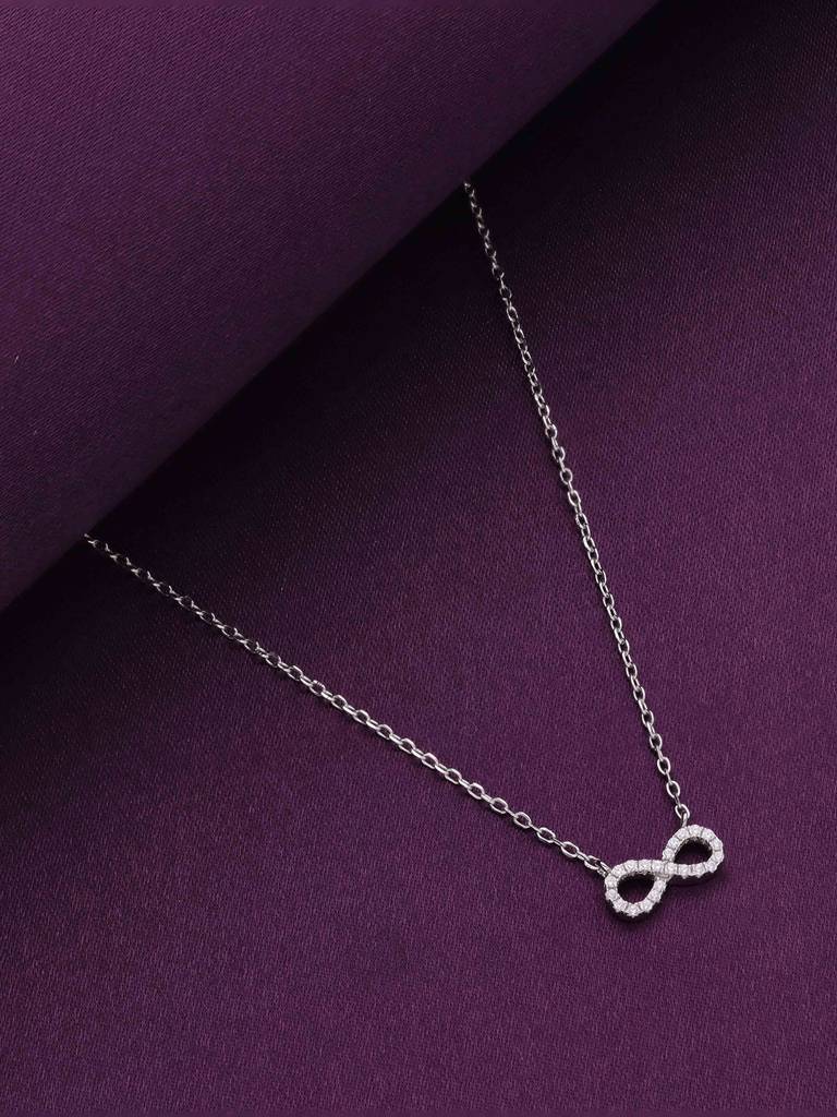 Sterling Silver Minimalistic Zircon Studded Infinity Necklace : NLCS421-S-NA