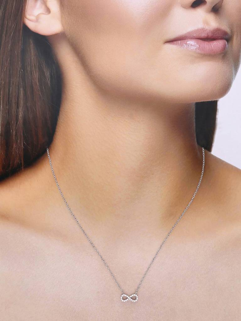 Sterling Silver Minimalistic Zircon Studded Infinity Necklace : NLCS421-S-NA