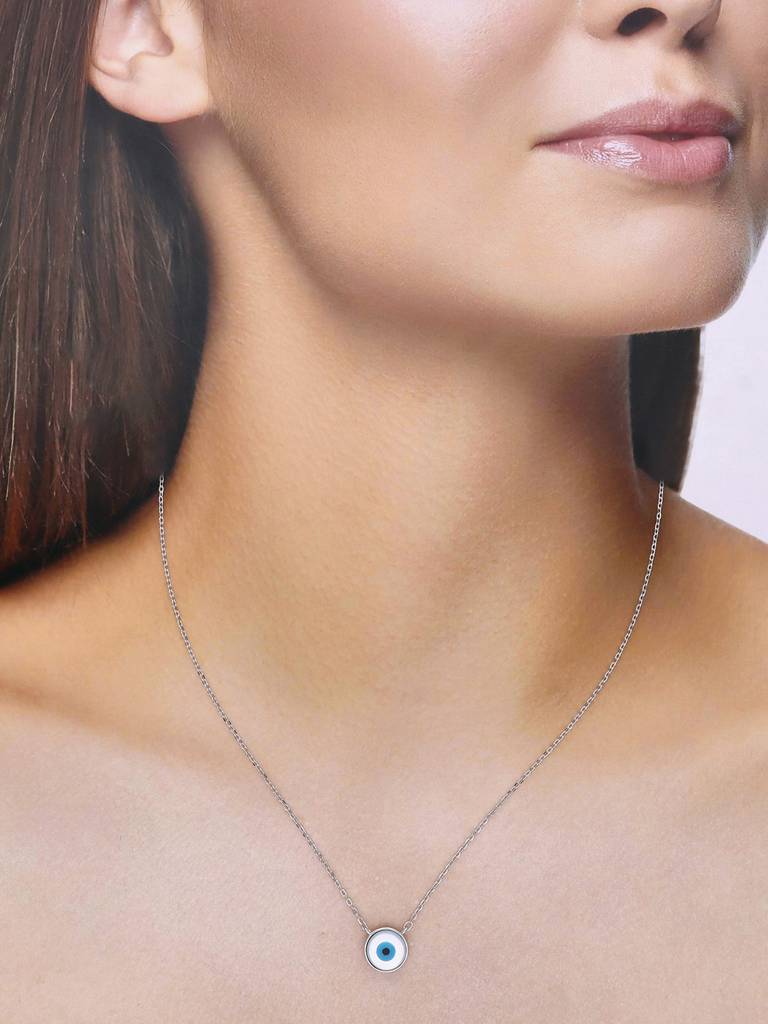Sterling Silver Circular Simple Evil Eye Chain Necklace : NLCS423-S-NA