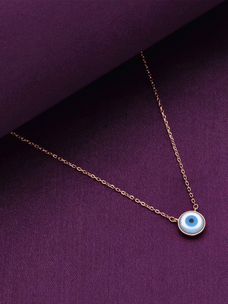 Sterling Silver Rose Gold Circular Simple Evil Eye Chain Necklace : NLCS424-RG-NA