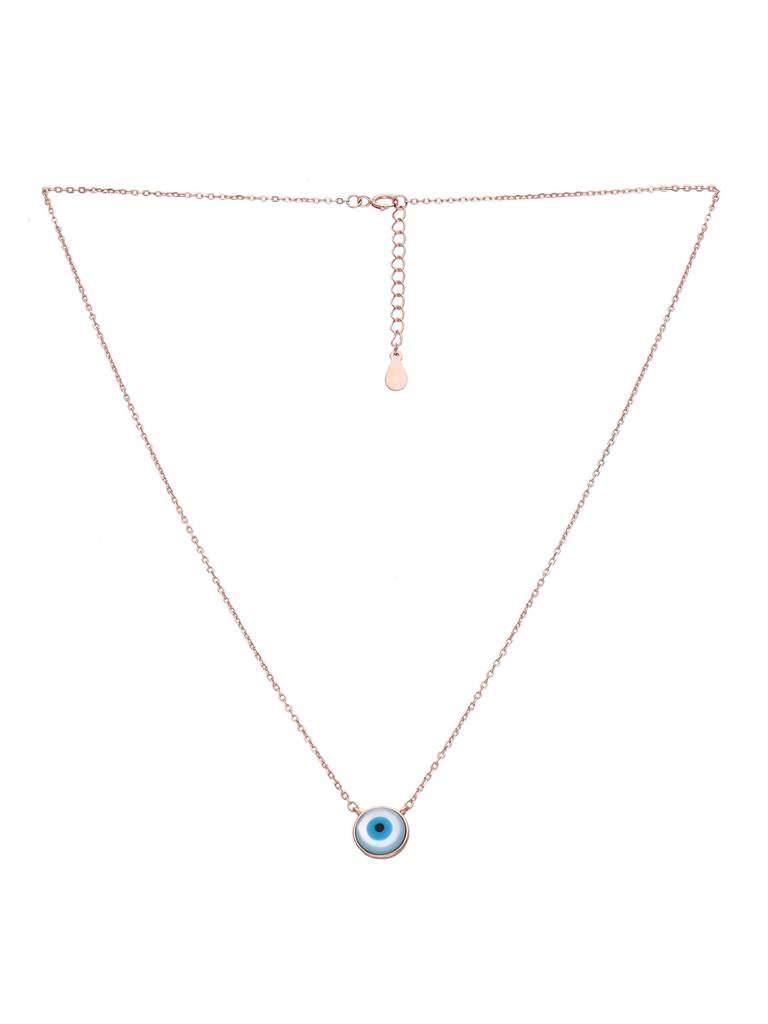 Sterling Silver Rose Gold Circular Simple Evil Eye Chain Necklace : NLCS424-RG-NA