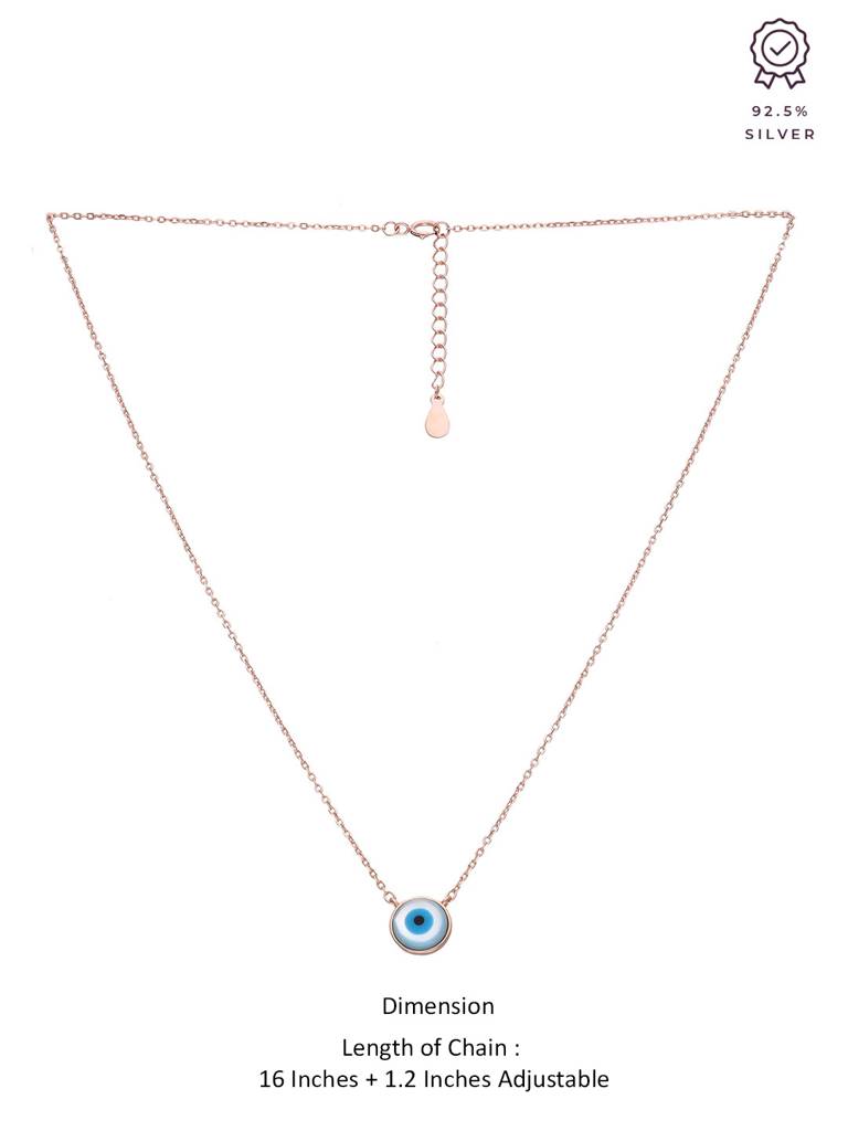 Sterling Silver Rose Gold Circular Simple Evil Eye Chain Necklace : NLCS424-RG-NA