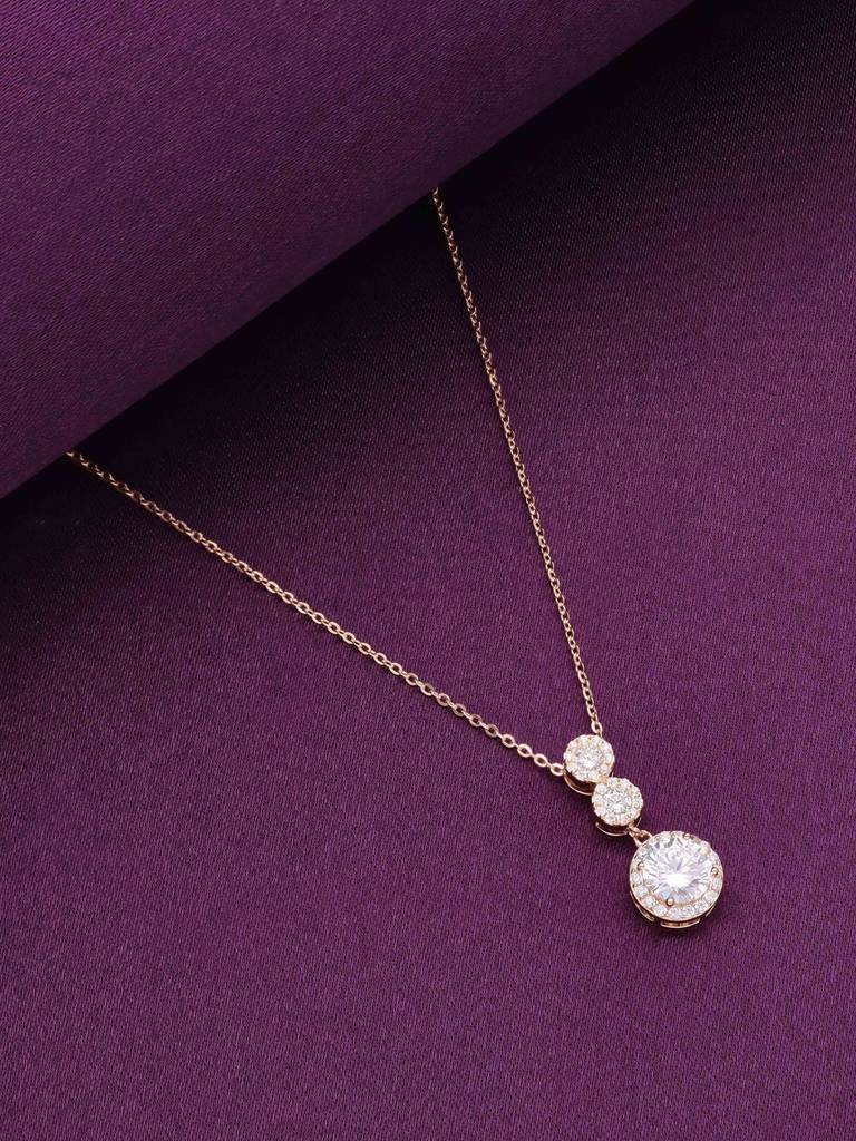Sterling Silver Rose Gold Radiant Triple Zircon Drop Casual Necklace : NLCS425-RG-NA