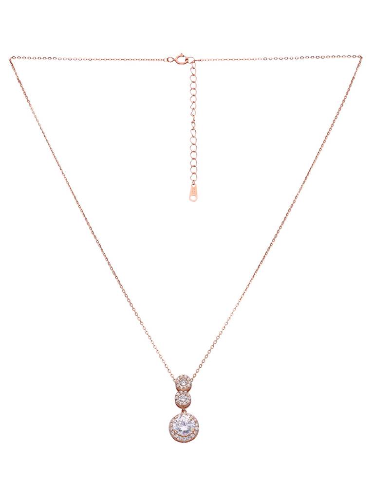 Sterling Silver Rose Gold Radiant Triple Zircon Drop Casual Necklace : NLCS425-RG-NA