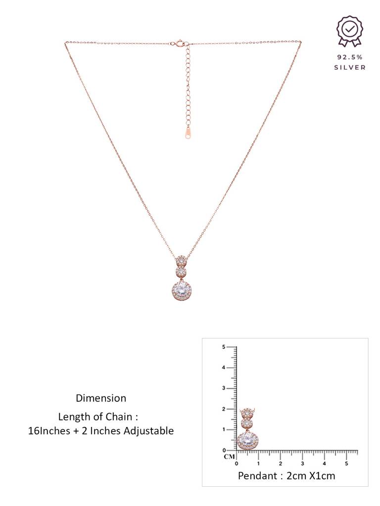 Sterling Silver Rose Gold Radiant Triple Zircon Drop Casual Necklace : NLCS425-RG-NA