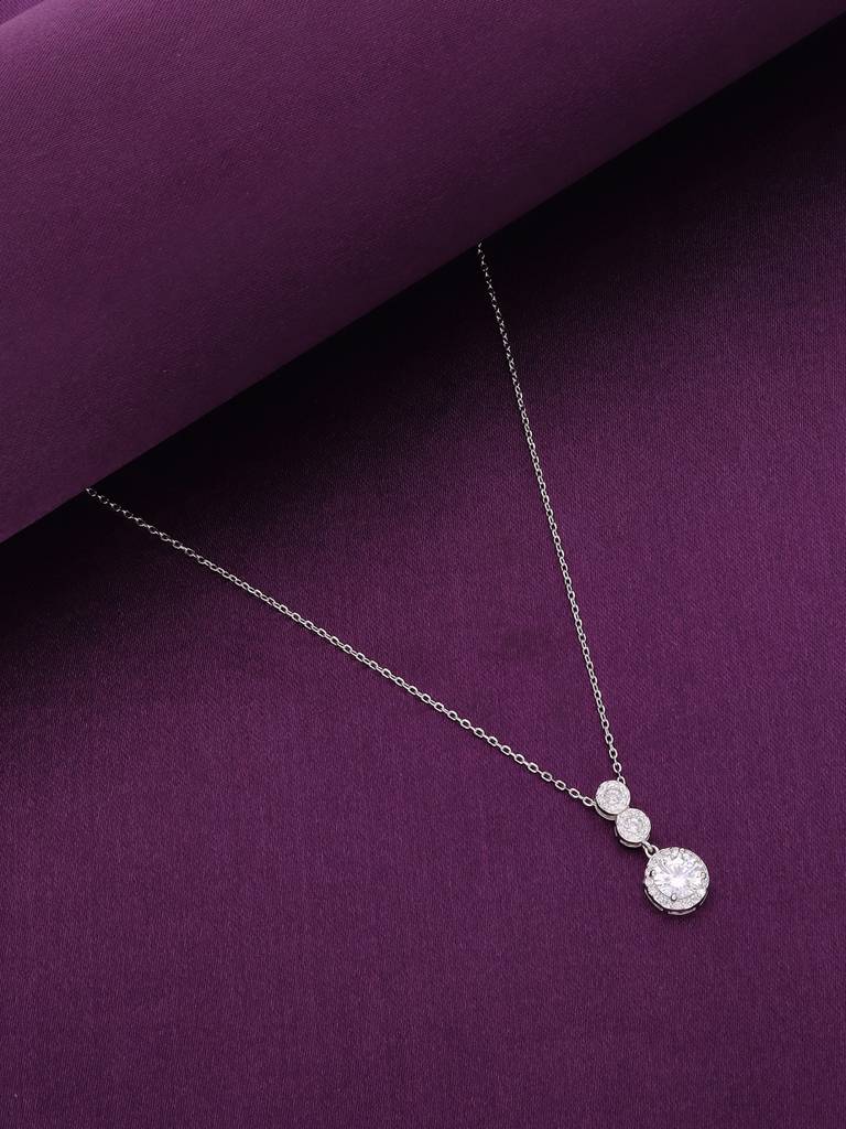 Sterling Silver Radiant Triple Zircon Drop Casual Necklace : NLCS425-S-NA
