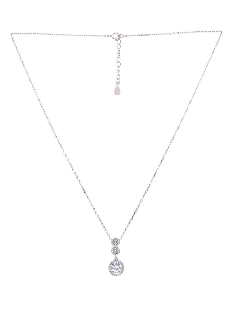 Sterling Silver Radiant Triple Zircon Drop Casual Necklace : NLCS425-S-NA
