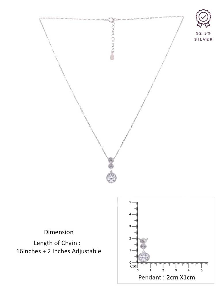 Sterling Silver Radiant Triple Zircon Drop Casual Necklace : NLCS425-S-NA