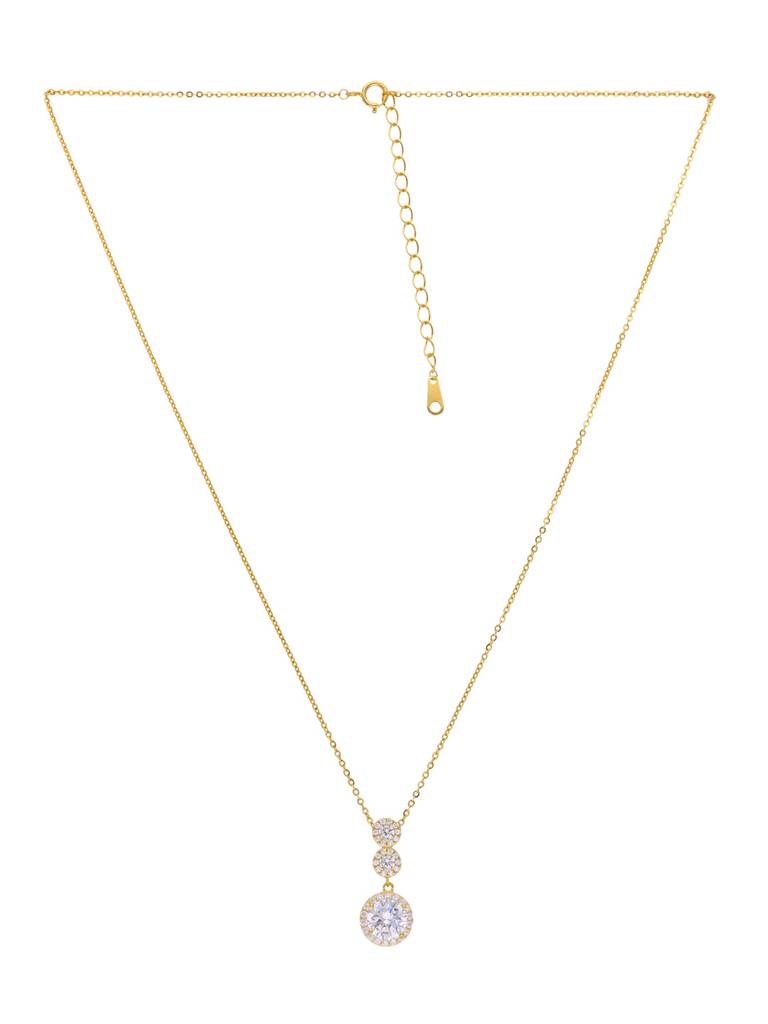 Sterling Silver Gold Radiant Triple Zircon Drop Casual Necklace : NLCS426-G-NA